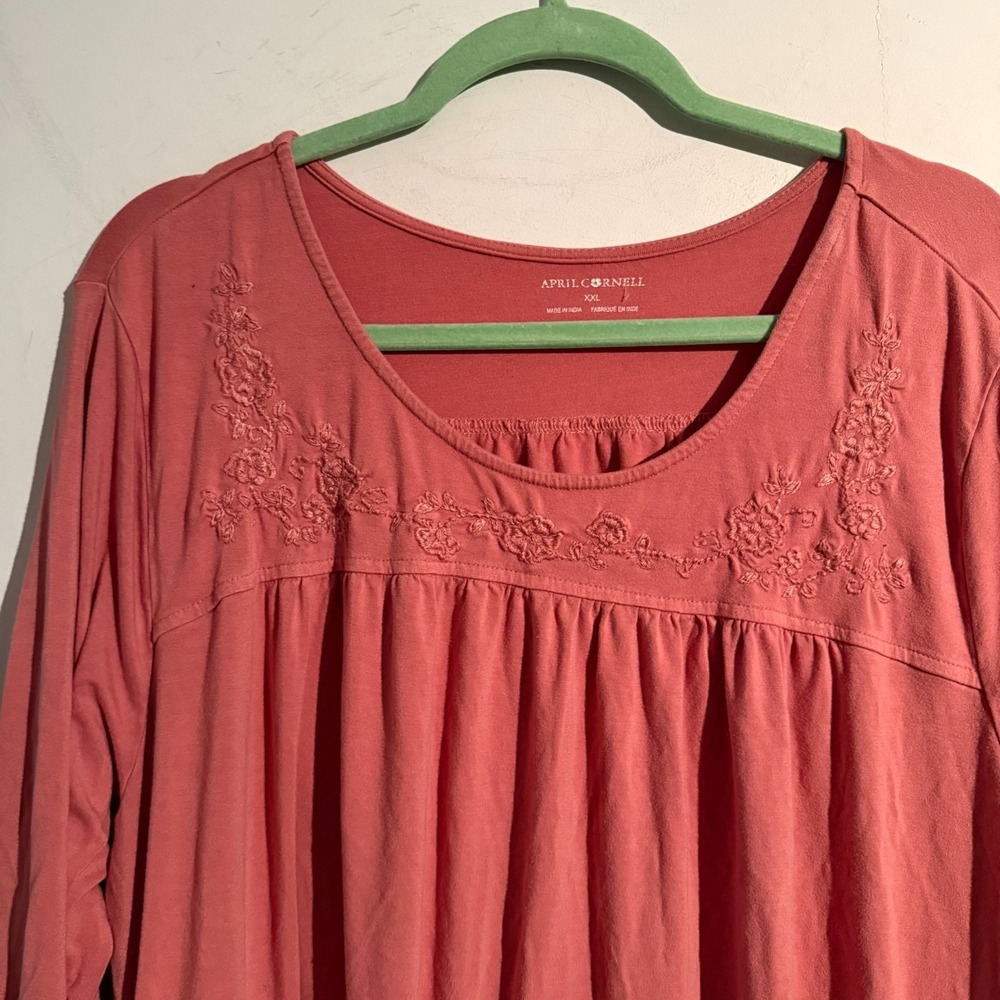April Cornell XXL Top Embroidered Cottagecore Prarie Boho Floral Tiered Pink - Picture 2 of 6